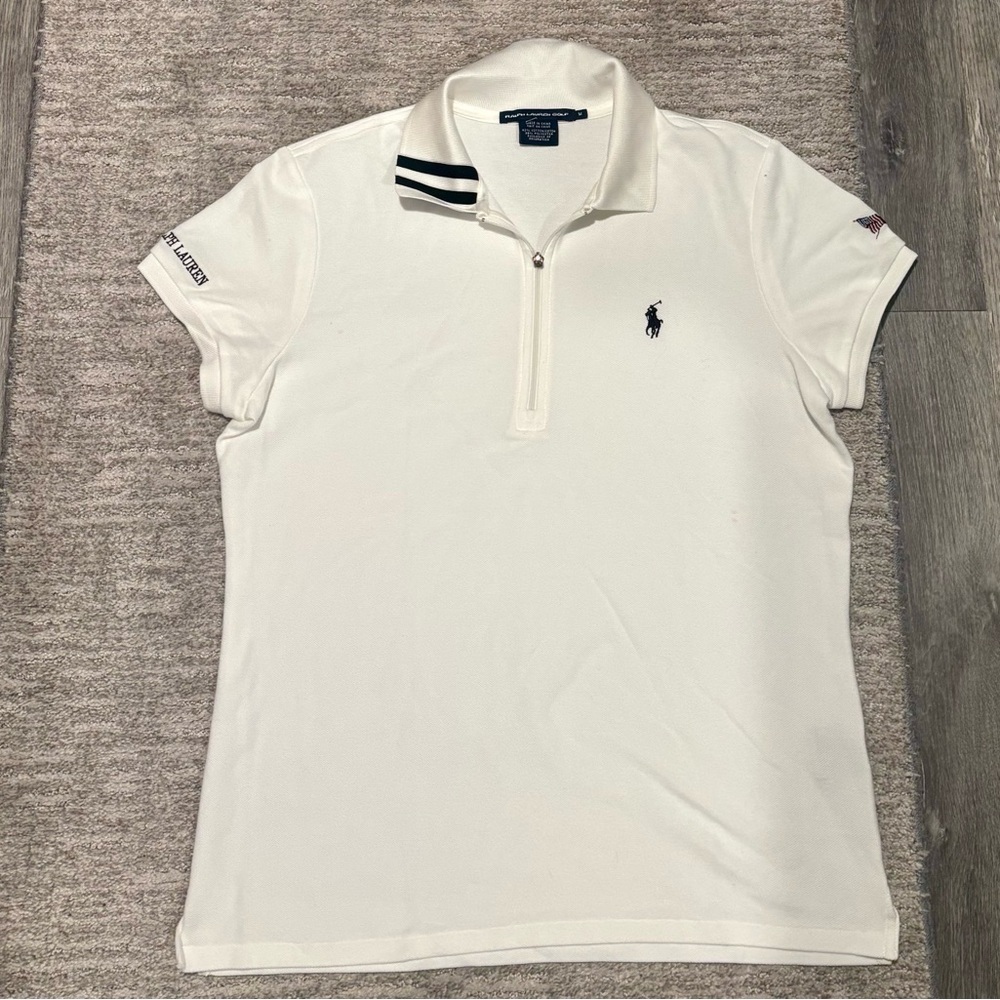 Ralph Lauren Cream Polo Shirt with Black Accents size M
